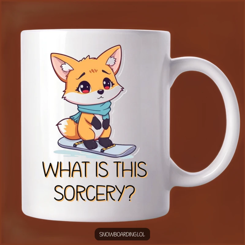 Funny Curious Fox Snowboard Mug, Confused Winter Sport Gift for Skiers