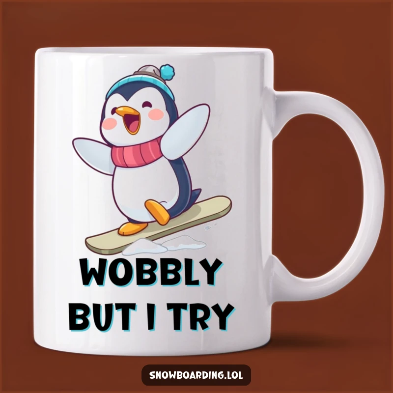 Funny Penguin Snowboarder Mug: A Hilarious Wobbly Trick for Snow Lovers!
