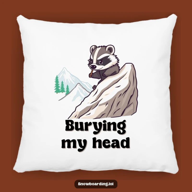 Funny Brave Badger Snowboard Pillow: Cozy Comfort & Hilarious Gift for Your Home!