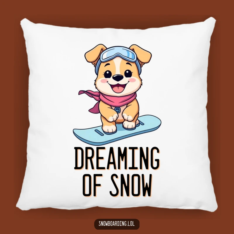 Funny Puppy Snowboarder Pillow: Cozy Grinning Dog Cushion, Perfect Funny Gift!