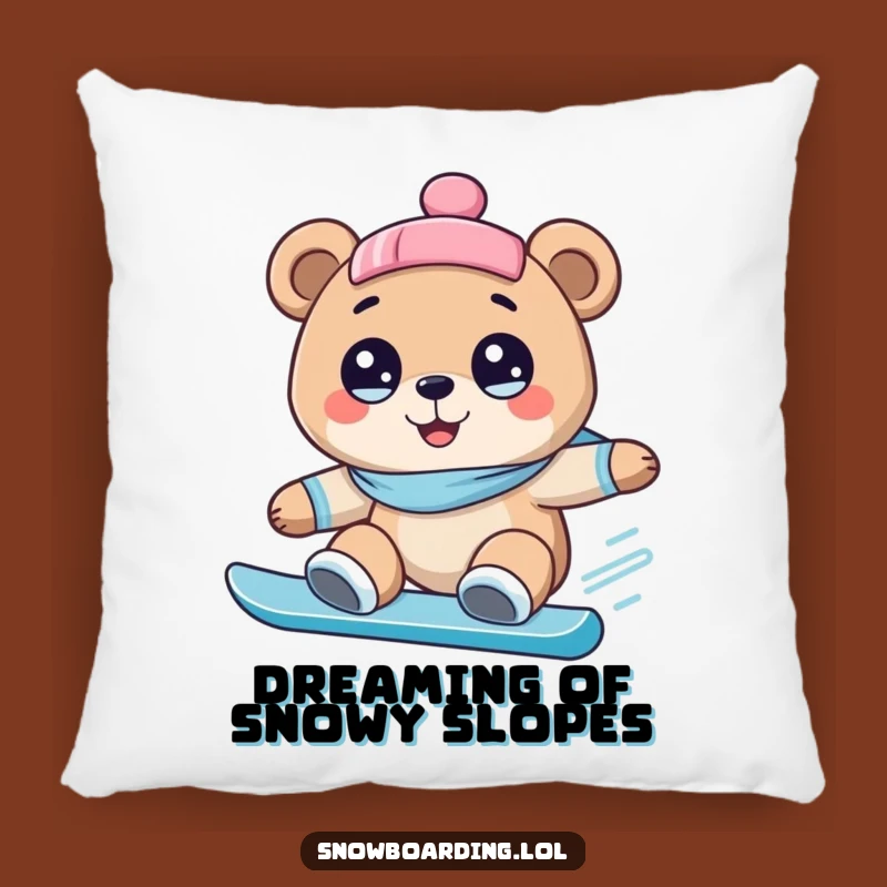 Funny Bear Snowboarding Pillow: Cozy Comfort with Wide-Eyed Winter Fun
