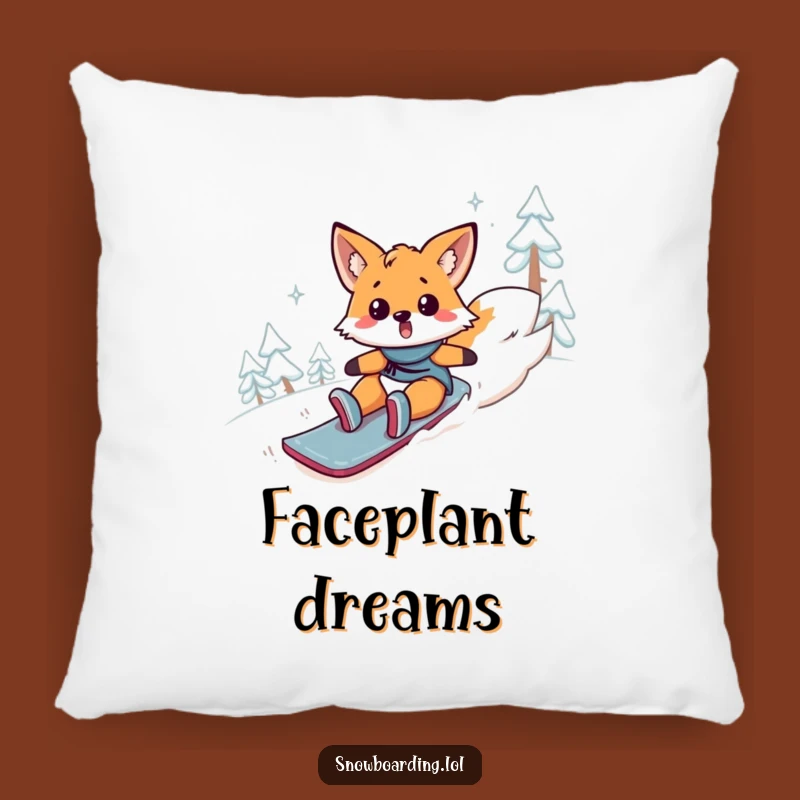 Funny Fox Snowboard Fail Pillow: Surprised Animal Tumbling, Cozy Comedy, Gift