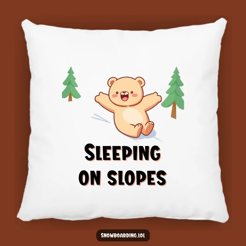 Funny Bear Snowboarding Pillow, Happy Winter Comfort, Hilarious Throw Accent