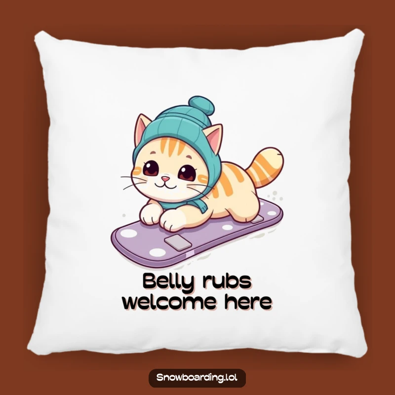 Funny Cat Snowboarding Pillow: Cozy Comfort with Feline Belly Slide Charm