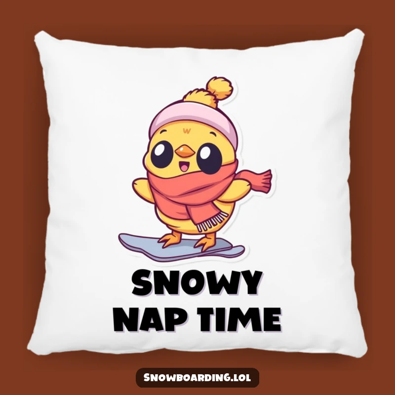 Funny Chick Pillow, Enthusiastic Snowboarder Cushion for Cozy Winter Spaces