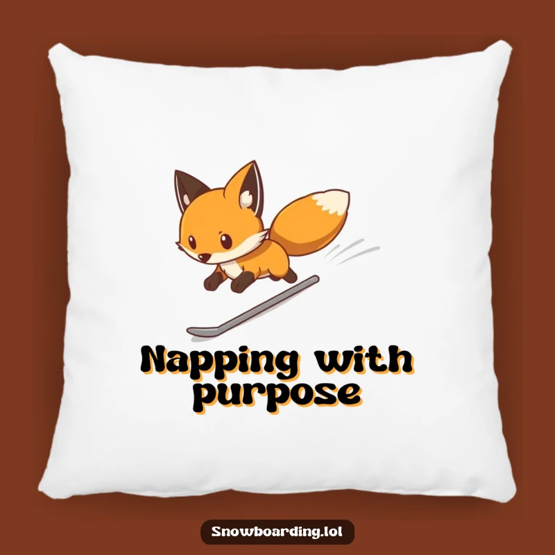 Funny Determined Fox Snowboard Pillow: Cozy Comfort & Hilarious Gift!