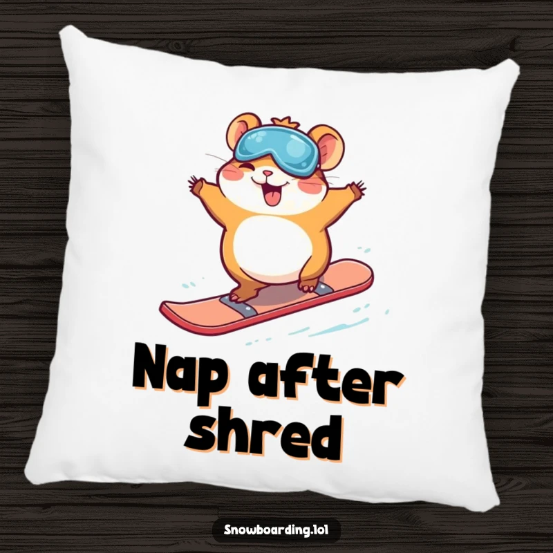 Funny giggling hamster executing a funny snowboard jump on a soft pillow, bringing cheerful humor to any room.