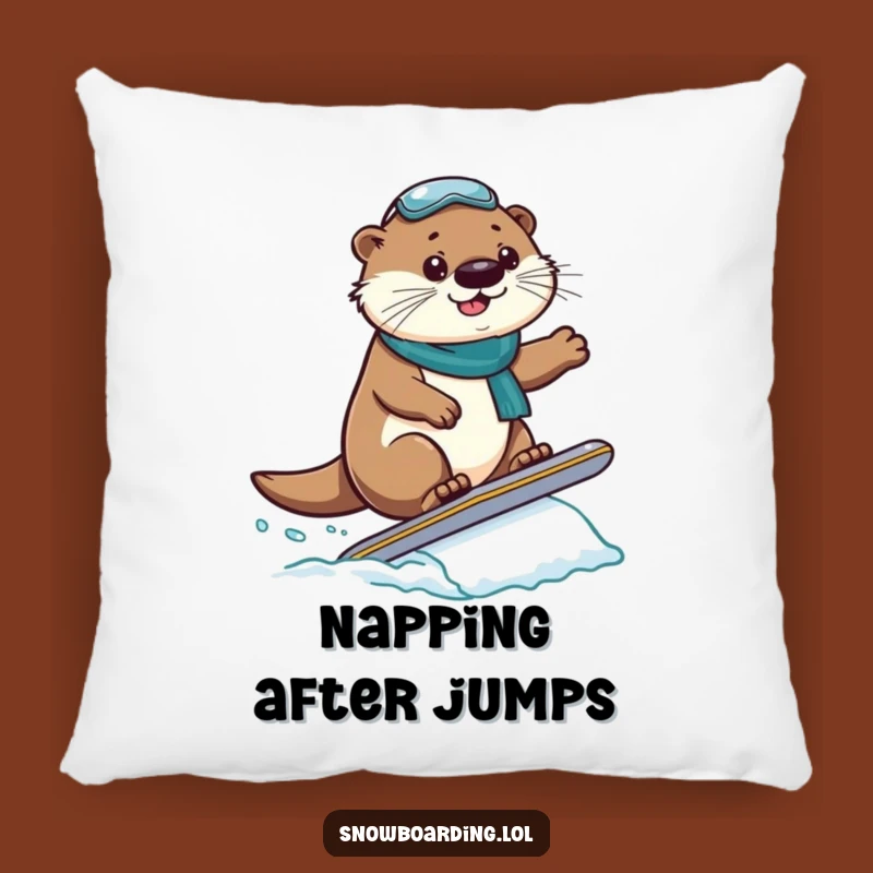 Funny Otter Snowboarder Pillow: Cozy Landing Cushion, Perfect Funny Gift!