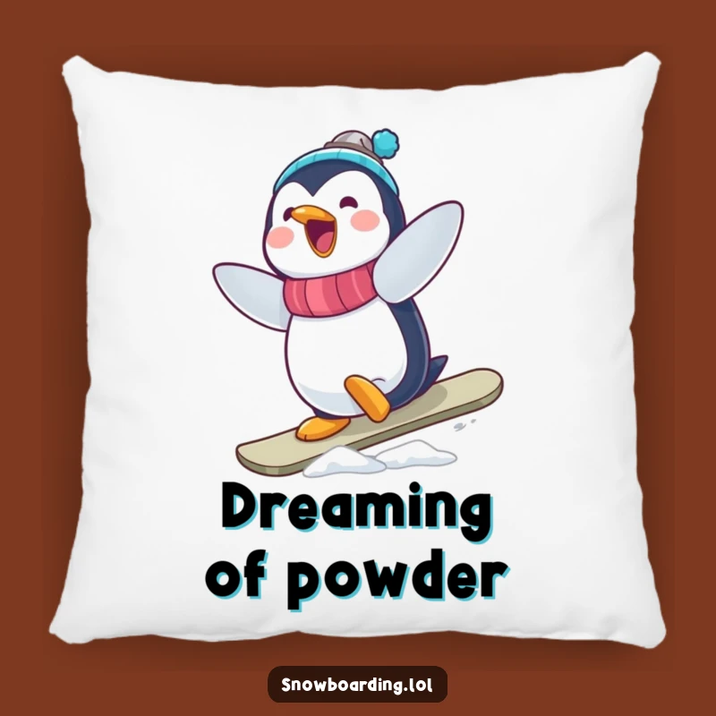 Funny Penguin Snowboarder Pillow: Cozy Up with a Hilarious Wobbly Trick!
