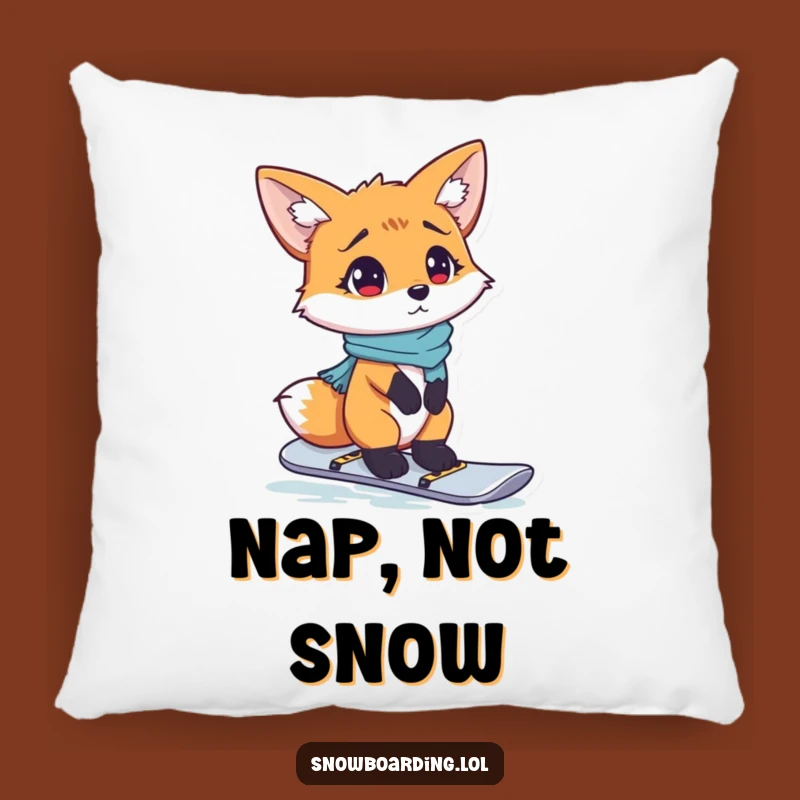 Funny Fox Pillow, Confused Snowboarder Cushion for Cozy Winter Nights