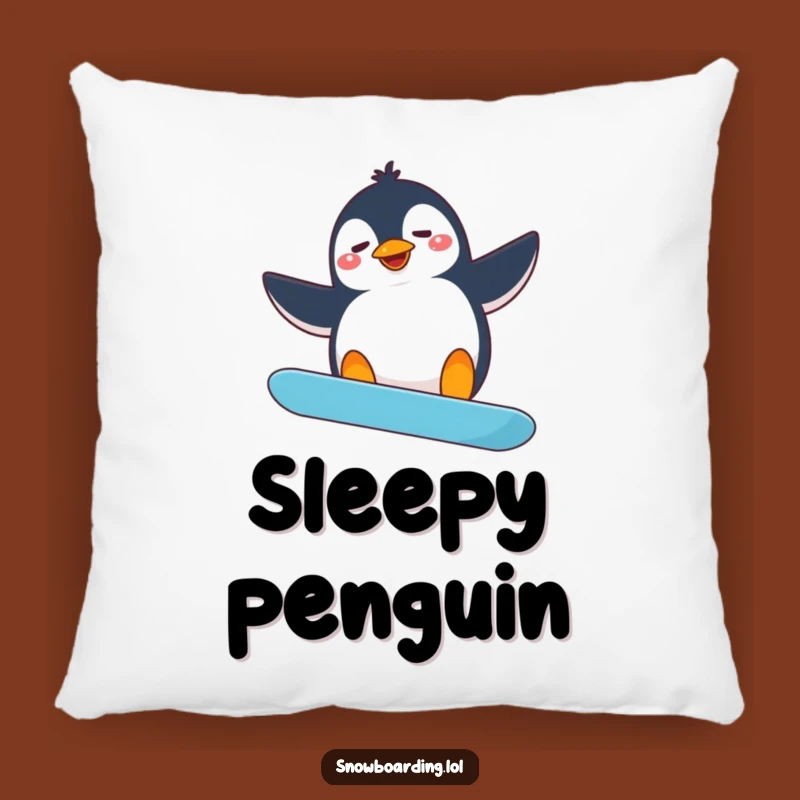 Funny Penguin Snowboarding Pillow: Cuddle Up with Comedic Attempts