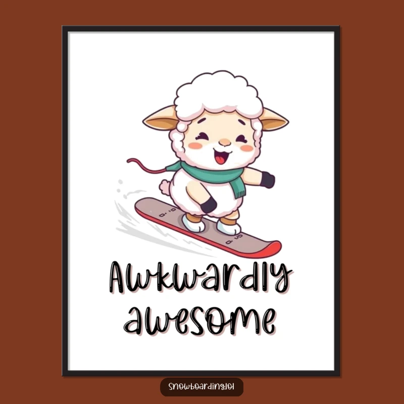 Funny Sheep Snowboard Digital Art: Instant Download of Hilarious Sheep Art