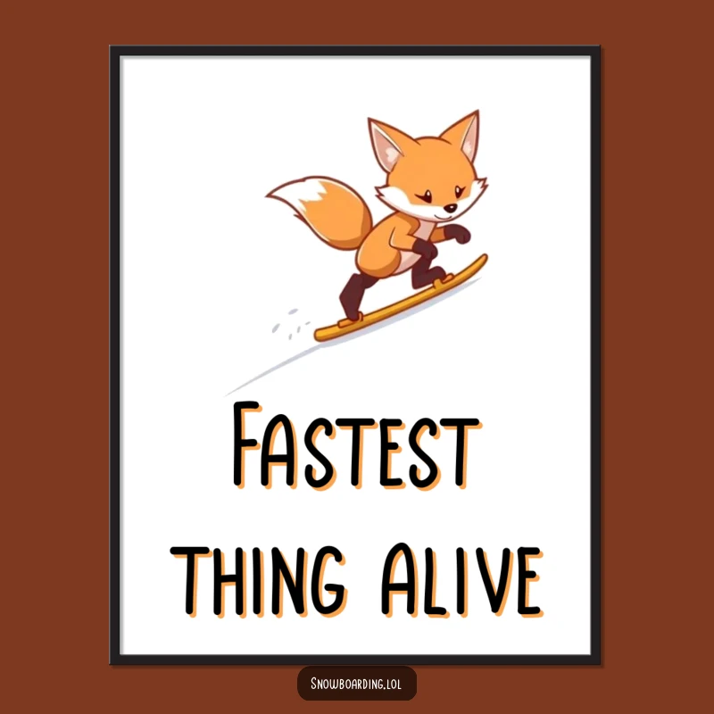 Funny Fox Skiing Digital Art Print: Hilarious Determined Descent for Your Wall