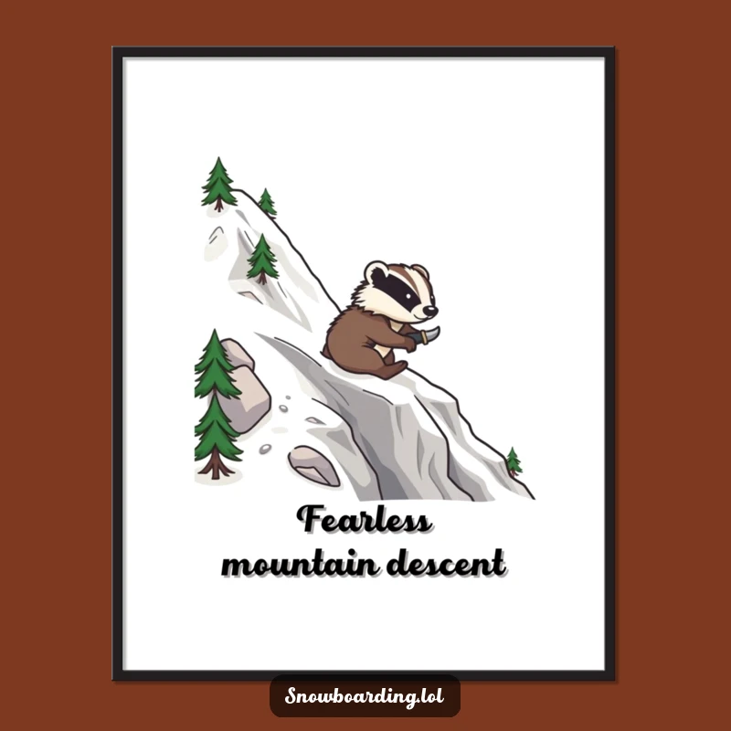 Funny Brave Badger Snowboard Digital Art Print: Instant Mountain Courage for Your Walls