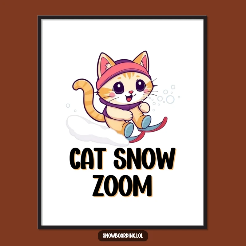 Funny Cat Snow Zoomie Digital Art Print - Instant Hilarious Decor for Cat Lovers