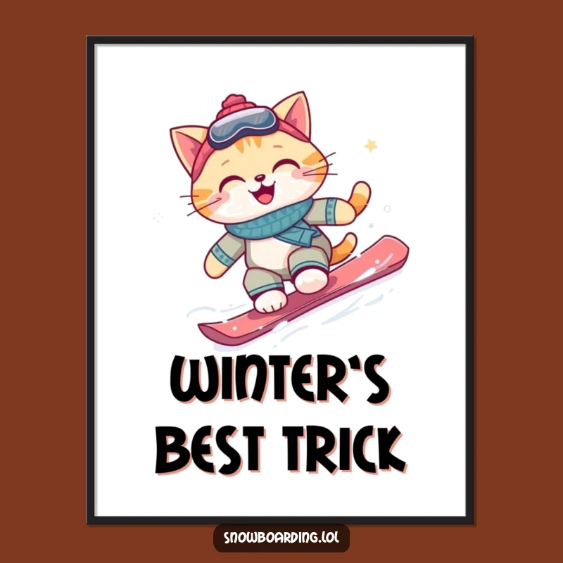Funny Cat Snowboarder Digital Art: Instant Joyful Gift for Walls