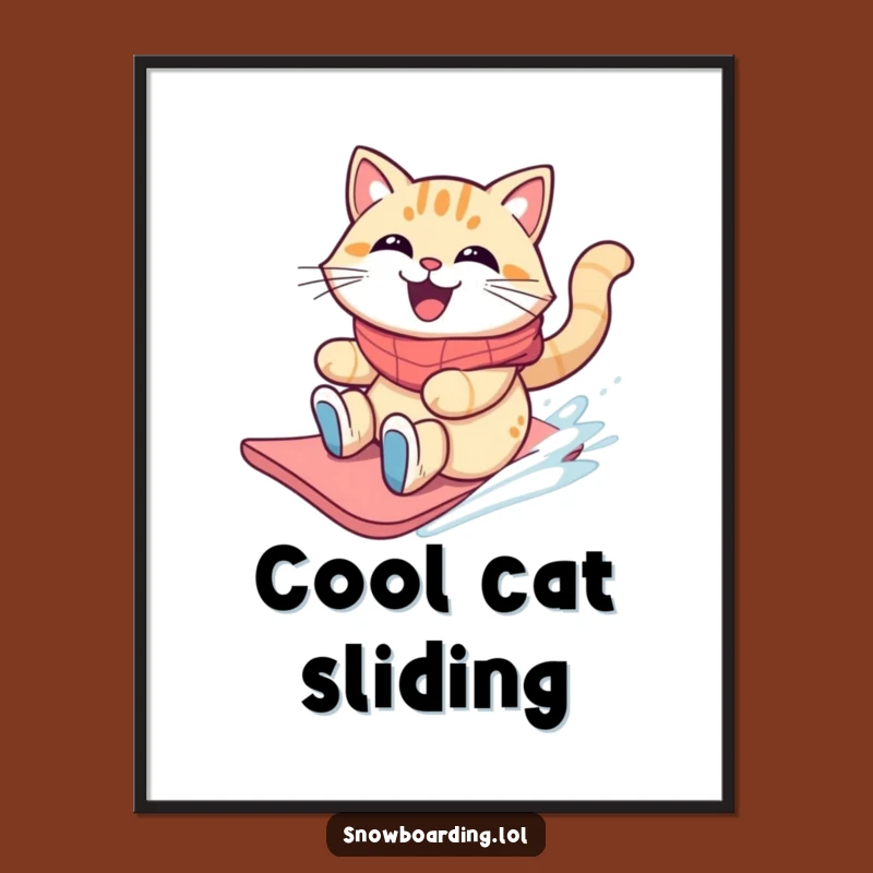 Funny Cat Snowboarder Digital Art: Wild Ride for Instant Gift