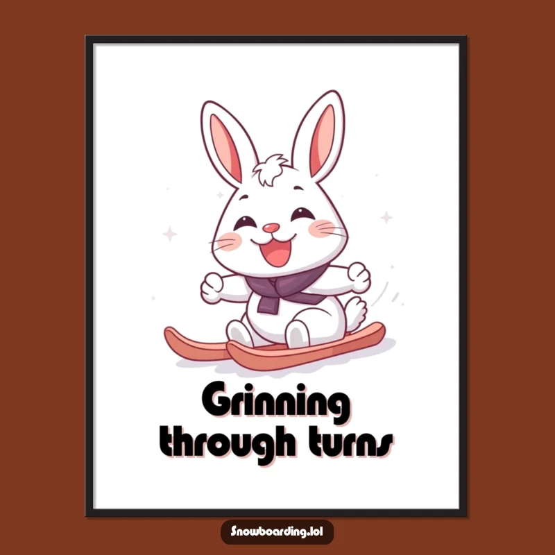 Funny Cheerful Rabbit Snowboard Digital Art: Instant Joyful Wall Decor Download