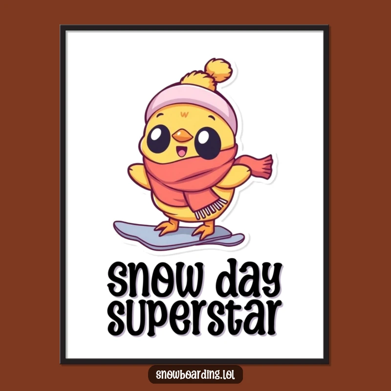 Funny Chick Digital Art, High-Quality Enthusiastic Snowboarder Print for Instant Joy