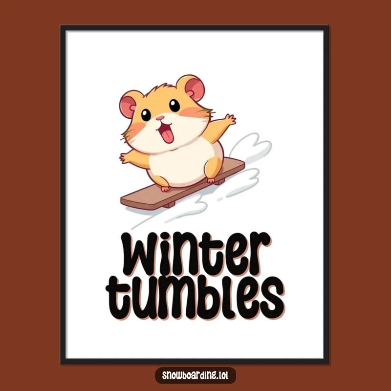 Funny Hamster Snowboard Digital Art: High-Res Comical Print for Walls