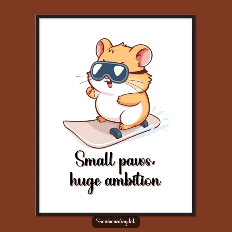 Funny Hamster Snowboard Steering Digital Art - Instant Quirky Winter Decor