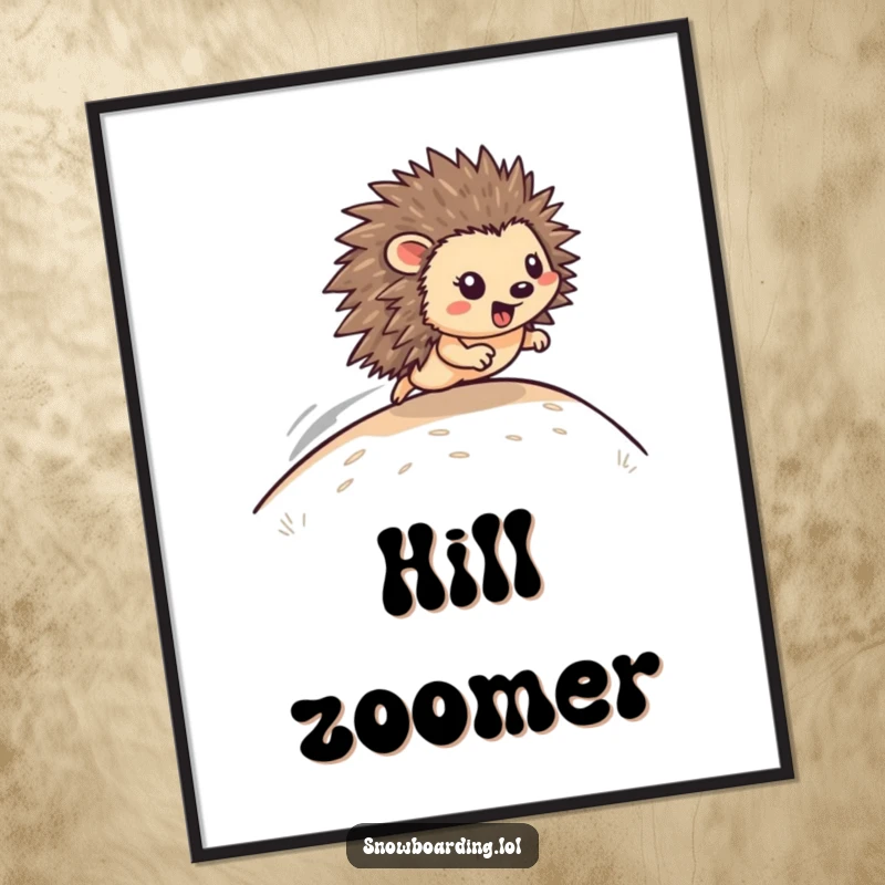 Funny Digital Art Print: A happy hedgehog zooms down a hill, a dynamic piece of art celebrating speed.