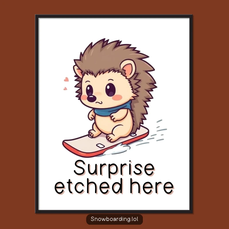 Funny Hedgehog Snowboard Digital Art: Surprised Rider Download - Instant Funny Gift!