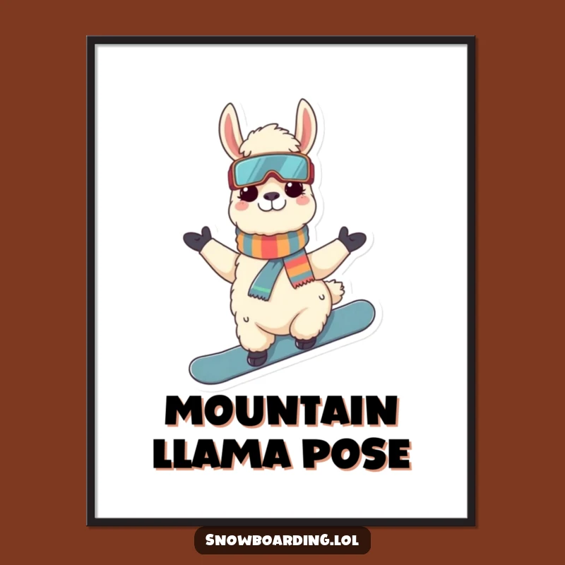 Funny Llama Snowboarder Digital Print: Cool Alpaca Art for Instant Mountain Vibes