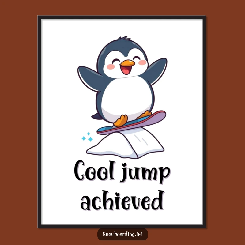 Funny Penguin Snowboard Art Print: Extreme Digital Wall Art Gift
