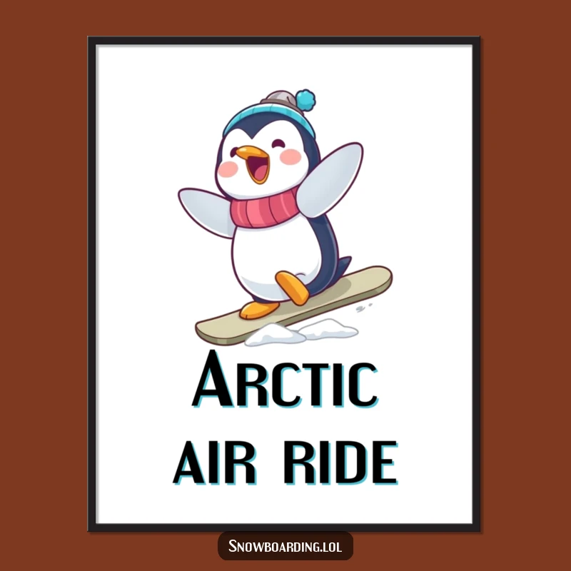 Funny Penguin Snowboarder Digital Art: Wobbly Trick for Instant Smiles!