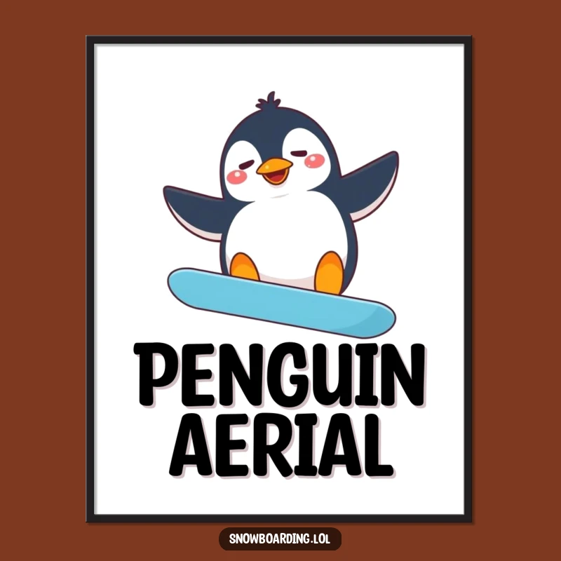 Funny Penguin Snowboarding Digital Art: Instant Hilarious Gift for Walls