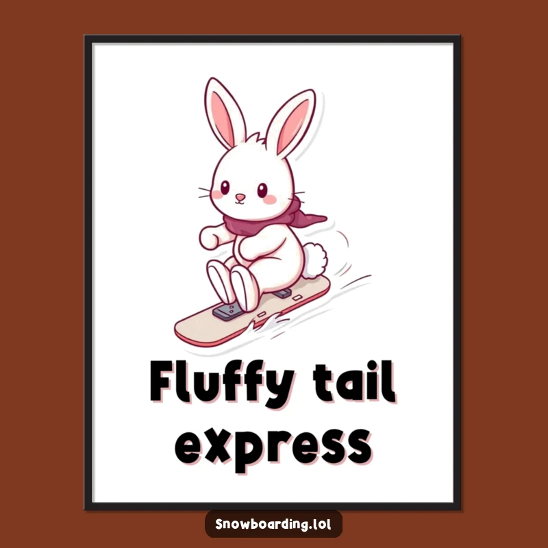 Funny Playful Bunny Snowboard Digital Print: Instant Cute Decor & Perfect Gift!
