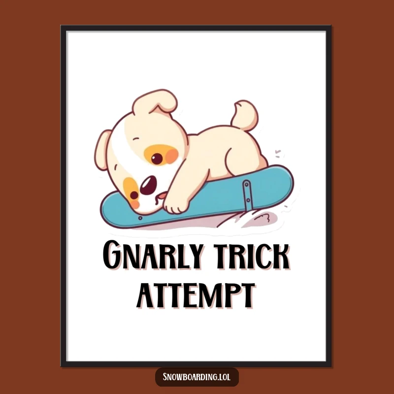 Funny Puppy Snowboard Digital Print: Cute Dog Fail Art for Instant Smiles