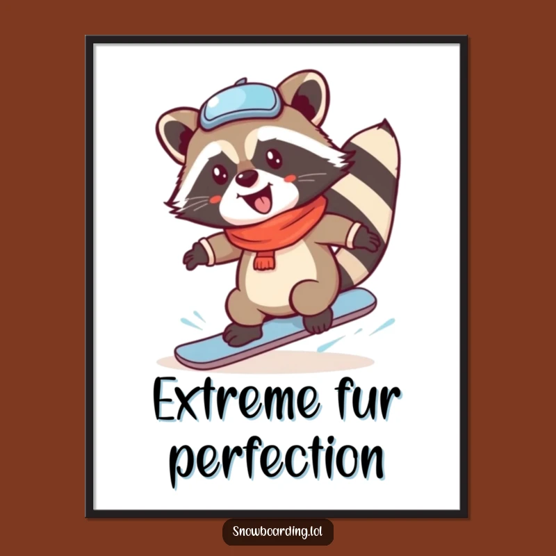 Funny Raccoon Snowboard Spin Digital Art - Instant Joyful Winter Decor