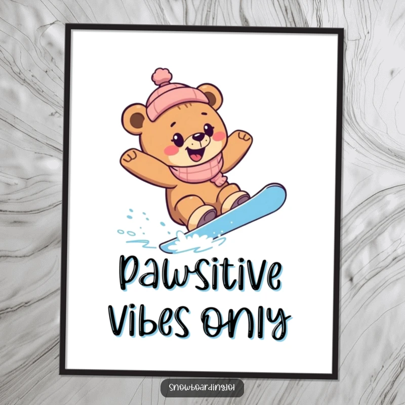 Funny Snowboard Bear Cub Digital Art: A bear cub joyfully carving snowboard turns, bringing instant winter cheer.