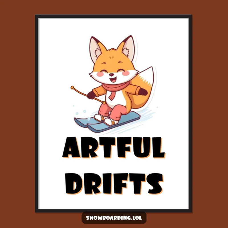 Funny Snowboard Fox Digital Art: Instant Sly Winter Wall Decor