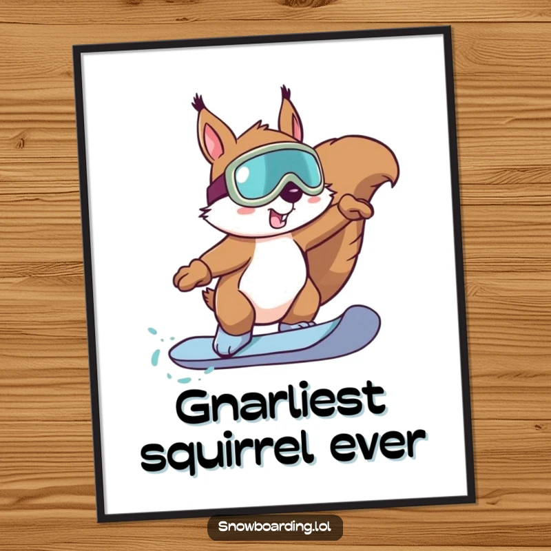 Funny Squirrel Snowboard Digital Art: A determined squirrel with goggles performs a snowboard trick, bringing instant excitement.
