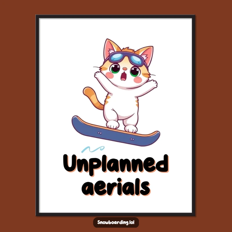 Funny Surprised Cat Snowboard Digital Art: Instant Hilarious Wall Decor Download
