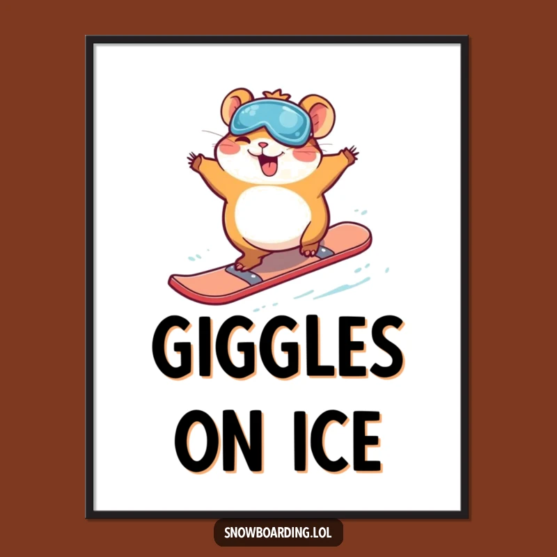Funny Giggling Hamster Snowboard Digital Art: Instant Joyful Wall Decor