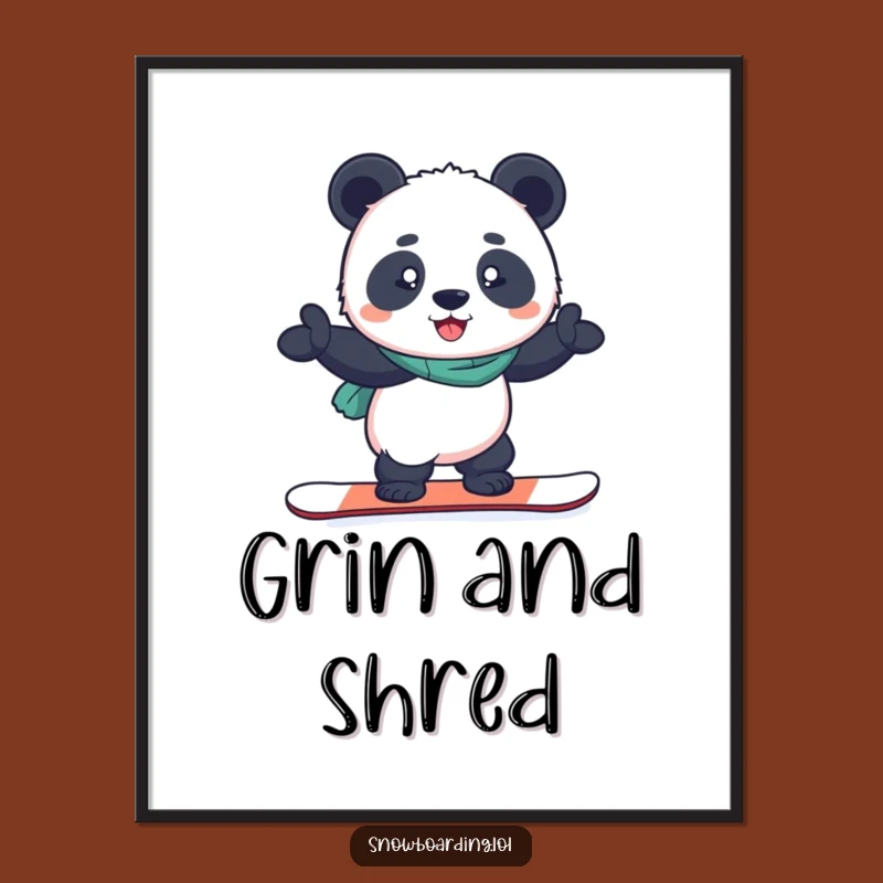 Funny Snowboard Panda Digital Art: Instant Determined Winter Wall Decor
