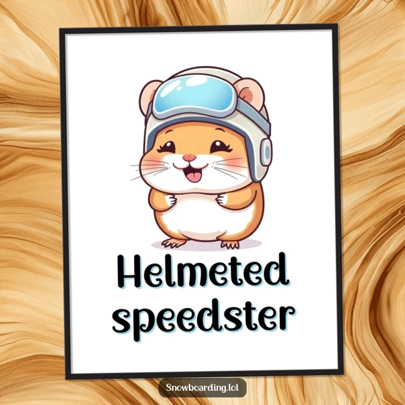 Funny Digital Art Print: A giggling hamster wears a snowboard helmet, a cute piece of art for winter lovers.