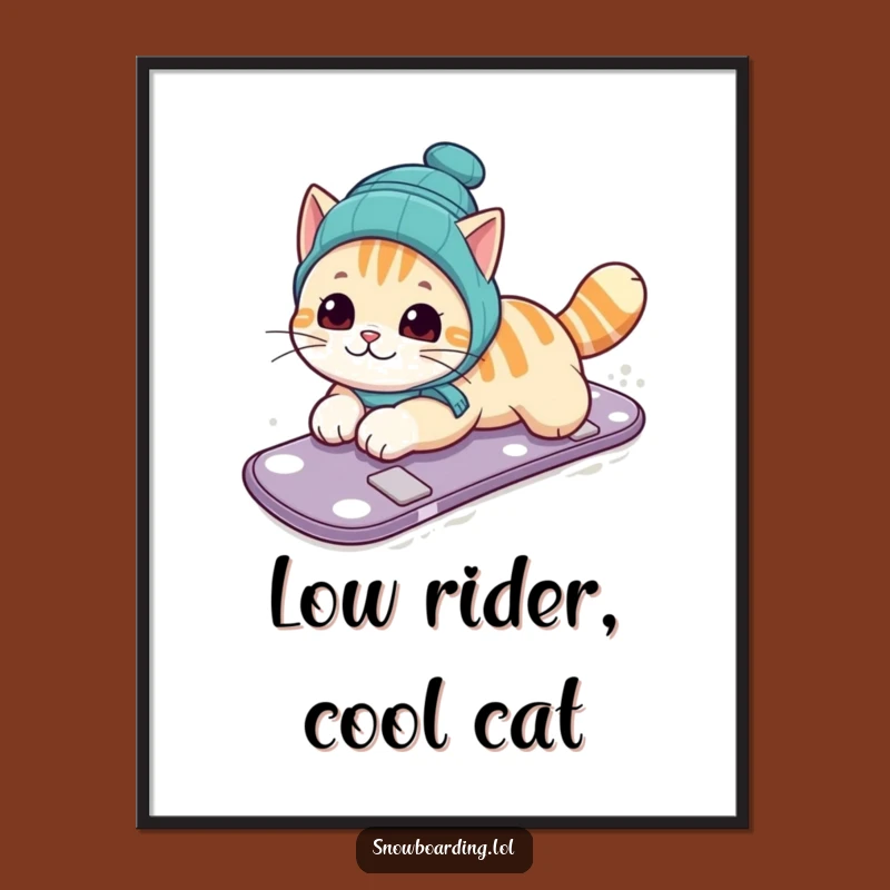 Funny Digital Art: Cat Belly Slide Snowboarding - Instant Feline Print