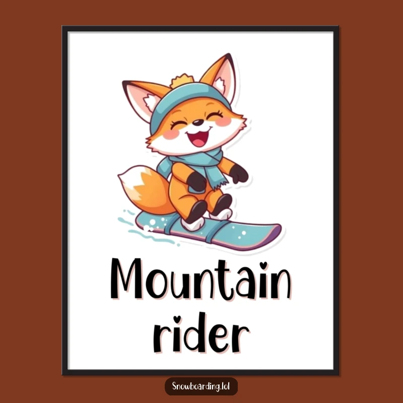 Funny Snowboard Fox Digital Art: High-Res Joyful Print for Action Walls