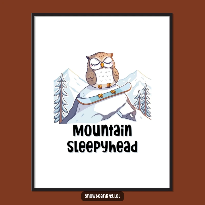 Funny Tired Owl Snowboard Digital Art: Instant Peak Relaxation for Your Walls