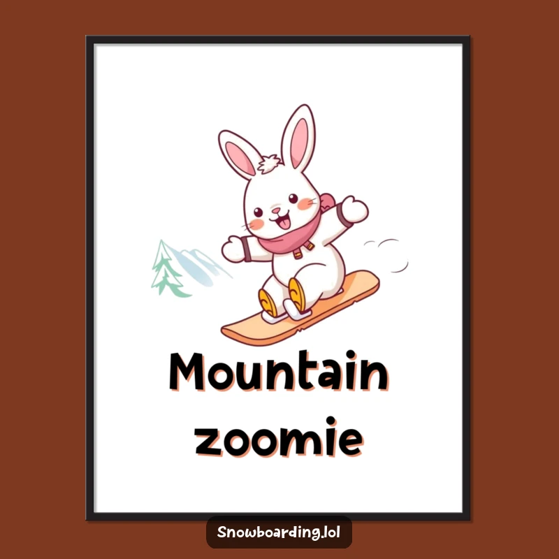 Funny Rabbit Snowboarding Digital Art: Instant Cheerful Gift for Walls