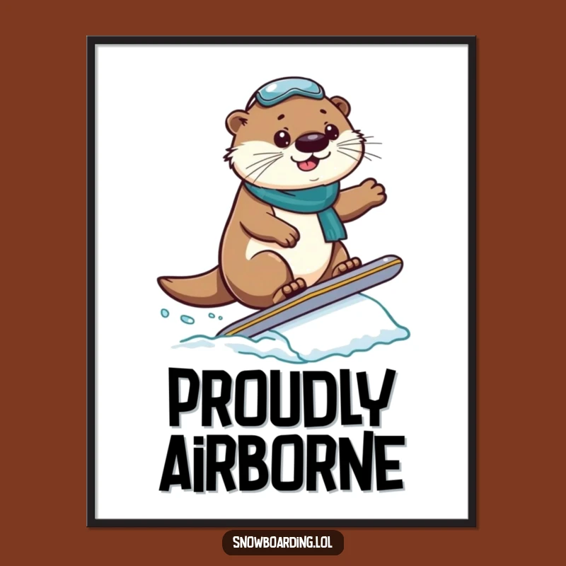 Funny Otter Snowboarder Digital Art: Proud Jump Masterpiece, Unique Funny Gift!