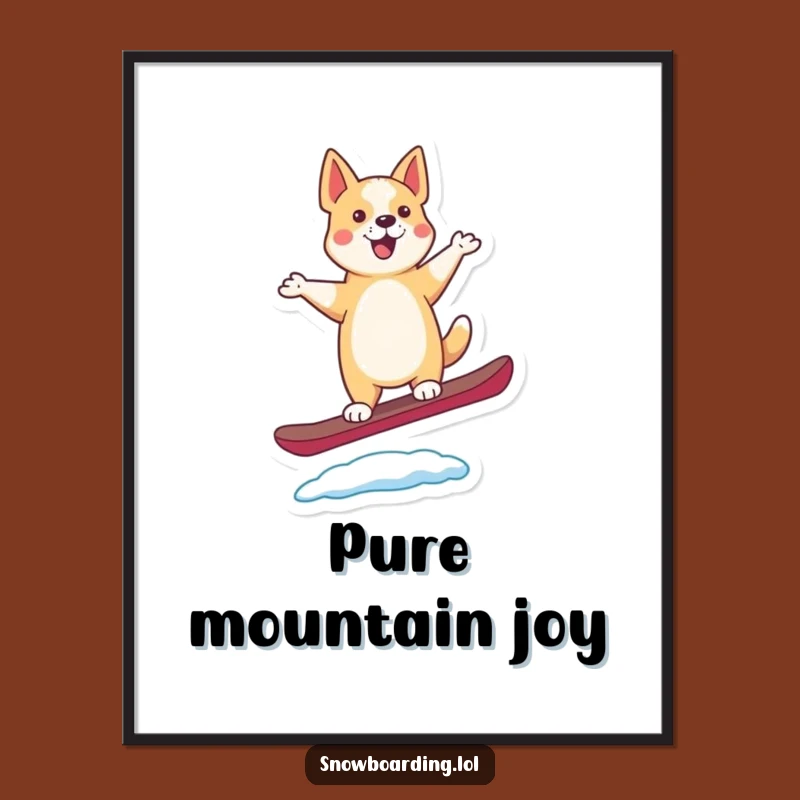Funny Dancing Dog Snowboard Digital Art Print: Instant Winter Fun for Your Walls