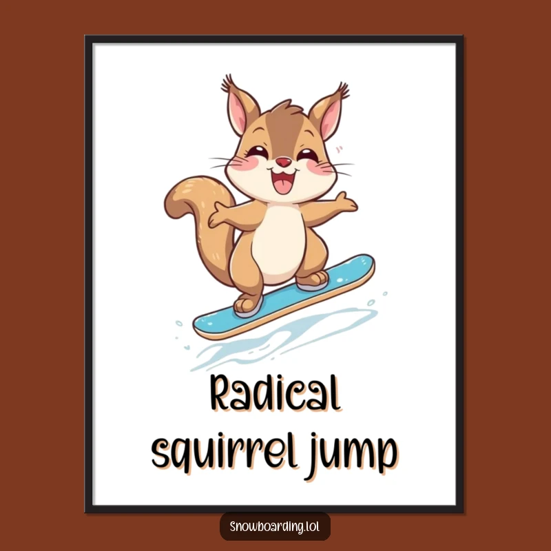 Funny Giggling Squirrel Snowboarder Digital Print: Instant Rodent Joy for Your Walls