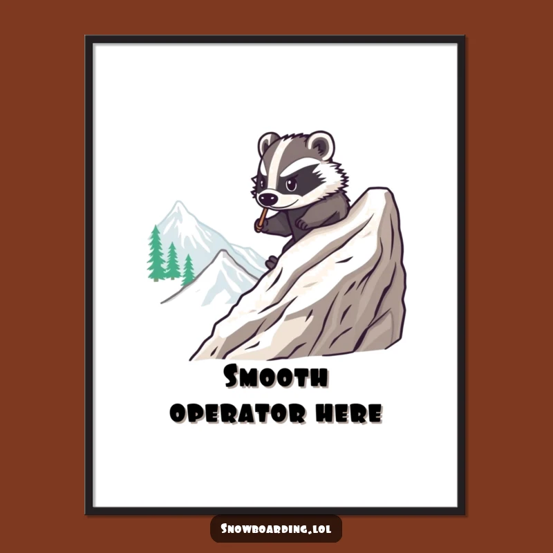 Funny Brave Badger Snowboard Digital Print: Instant Hilarious Decor & Perfect Gift!