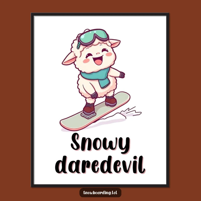 Funny Giggling Sheep Snowboard Digital Art: Hilarious Decor for Instant Laughs